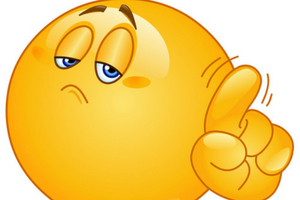 Yellow emoticon with a skeptical expression and raised finger, symbolizing caution and the importance of obtaining plumbing permits for remodeling projects.
