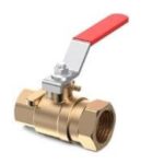 Brass valve with red handle, threaded connections, used in plumbing and heating services by Force Plumbing and Heating LLC.