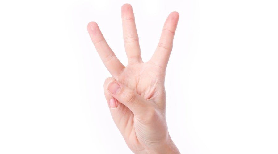 Human hand showing the number four, symbolizing teamwork in plumbing services by Force Plumbing and Heating LLC.
